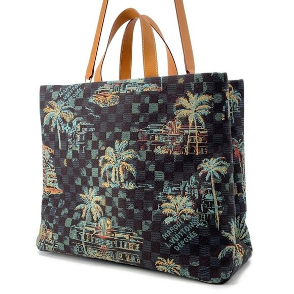 LOUIS VUITTON Shopper Tote Size MM Damier Palm Tree Jacquard Cotton Marina b... - Picture 2 of 14